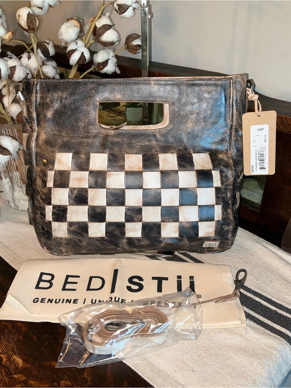 NWT Bed Stu Orchid Satchel Handbag Crossbody Bag Black Lux Nectar Lux MSRP $280